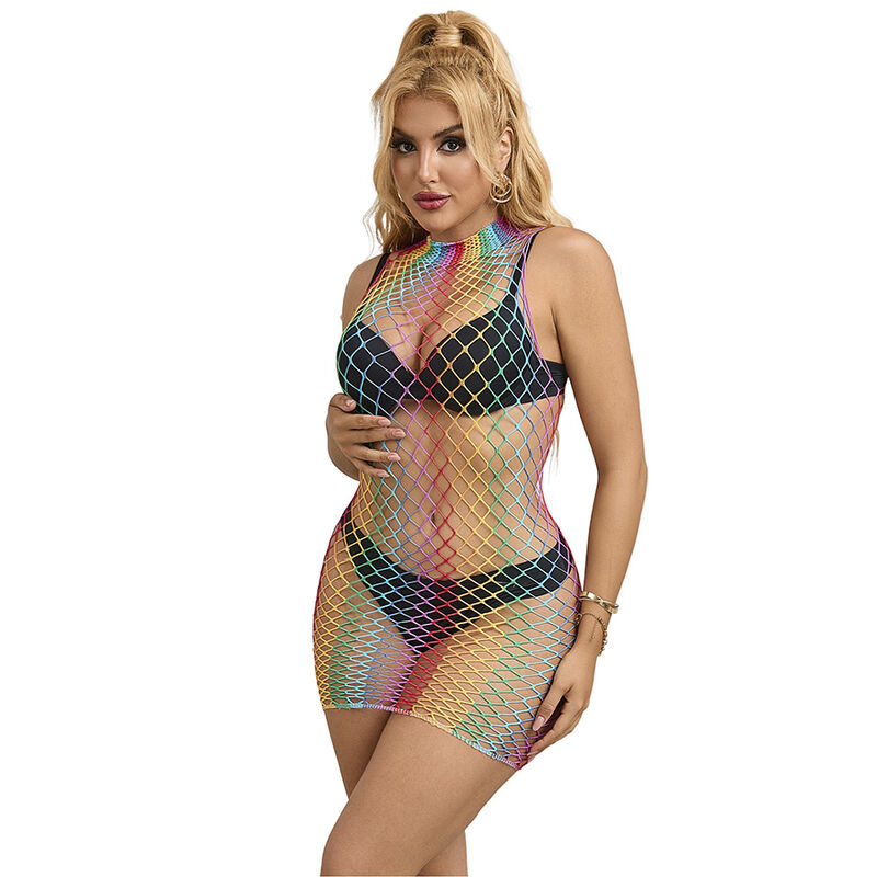 Vestito Sexy Subblime 952433 A Rete Collo Alto Arcobaleno TU