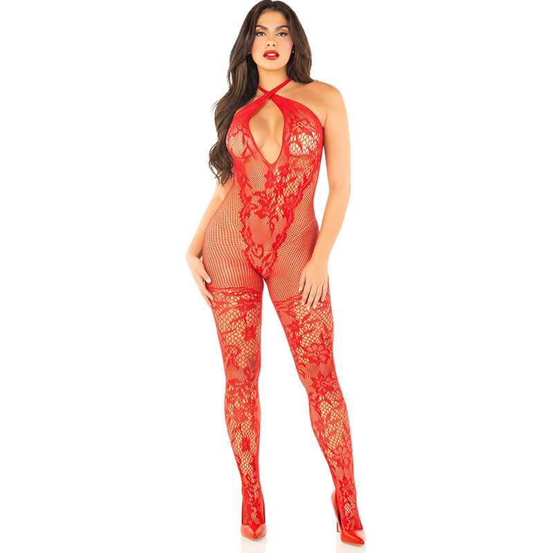 Bodystocking Leg Avenue Con Ricami Rosso Taglia Unica