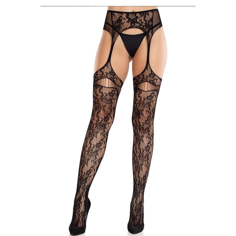 LEG AVENUE – CALZE IN PIZZO CON GIARRETTIERE NERE