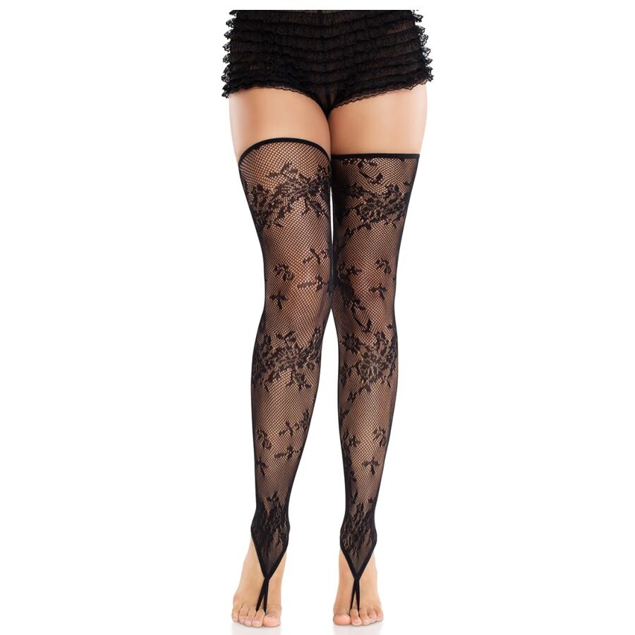 LEG AVENUE – CALZE SENZA PIEDE IN PIZZO FLOREALE NERE